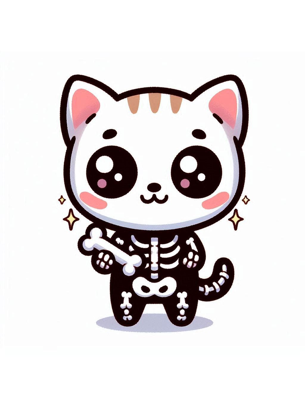 halloween cute animals drawings, Spooky Skeleton Kitten Capers